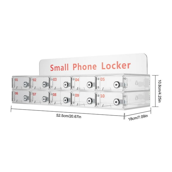 10 Slots Cell Phone Locker Box Transparent Cabinet Acrylic Storage Box W/Locks