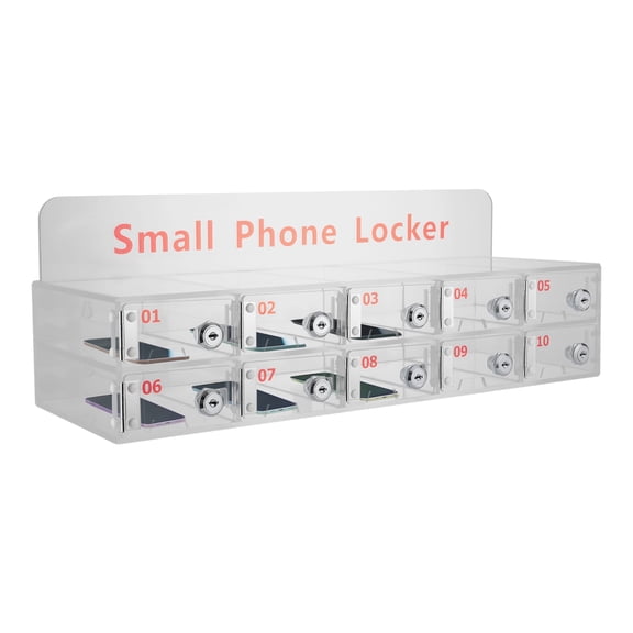 10 Slots Wall-Mounted Acrylic Cell Phone Lock Box Acrylic Cell Phones Storage Cabinet Storage Locker Box with Door Locks and Keys Clear Cell Phone Storage (10 Slots/Red)