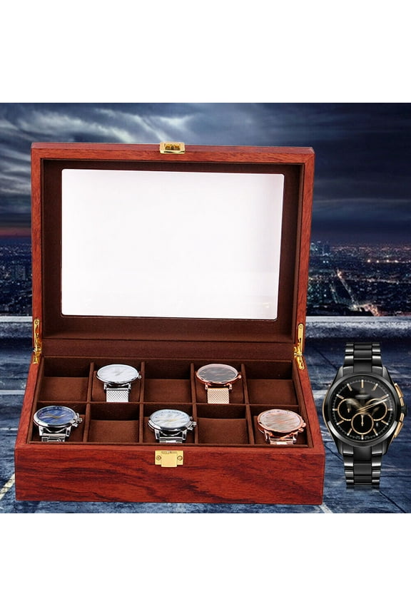 10 Slots Watch Box Luxury Wooden+Glass Design Display Case Holder Unisex