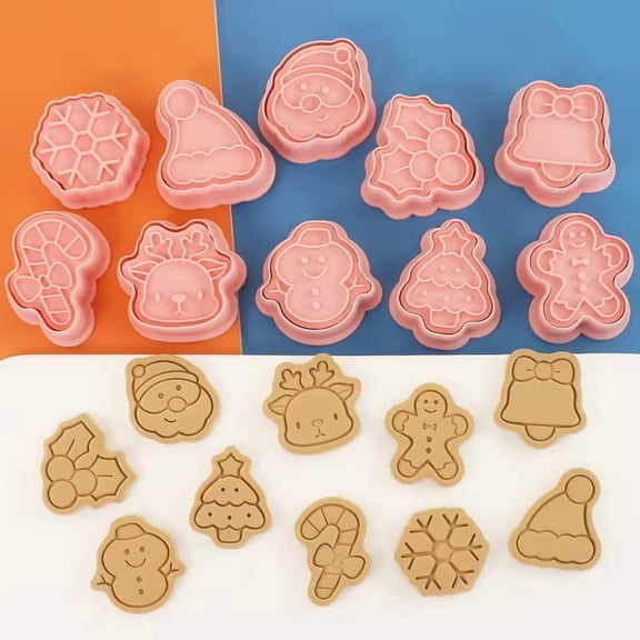 10 Small Christmas Cookie Cutters Set - Festive Holiday Shapes for Baking Cookies with Santa, Tree, Reindeer, Snowman