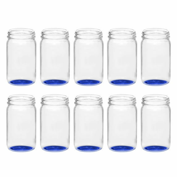 10 Small Color Mason Jars Set, 8 oz. - Durable Glass, Mini, Colored Bottom - Blue
