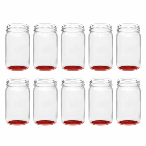 10 Small Color Mason Jars Set, 8 oz. - Durable Glass, Mini, Colored Bottom - Red