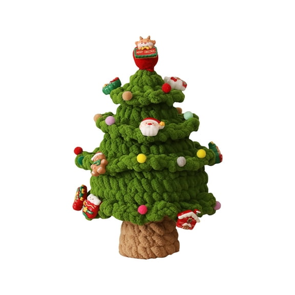 10" Small Knitted Cone Christmas Tree, Handmade Crochet Tabletop Mini Xmas Tree, Colorful Yarn Holiday Decoration for Table Centerpiece, Shelf, Office Desk, Winter Party Display & Home Décor Ornament