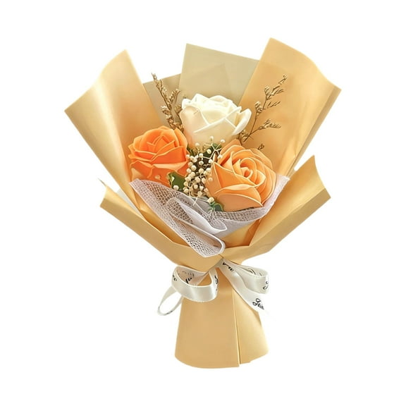 Under $10 Small Rose Bouquet No Water Needed, Orange Lightweight Fake Rose for Memories, Simulation of Small Rose Bouquet Exquisite Small Bouquet Type No Need to Bother to Insert Lightweight