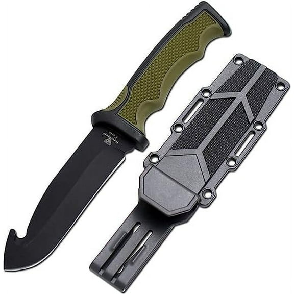 10" Snake Eye Tactical Gut Hook Skinng Fixed Blade Knife with Molded Sheath (Green)