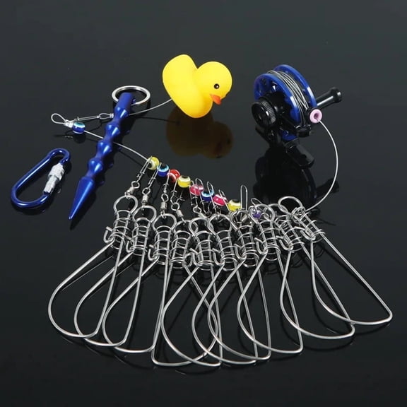 10 Snaps Fishing Lock 14CM Buckle With Fly Reel Yellow Duck Stainless Steel Chain Stringer With Float Live Fish Lure Lock Belt