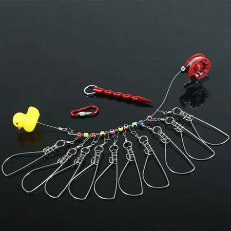 10 Snaps Fishing Lock 14CM Buckle With Fly Reel Yellow Duck Stainless Steel Chain Stringer With Float Live Fish Lure Lock Belt