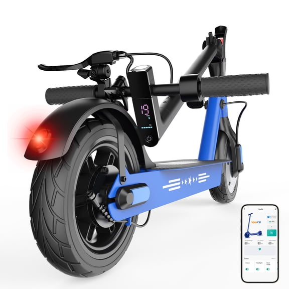 10" Solid Tires Electric Scooter for Adults, 350W Motor, Up to 19 MPH & 21-25 Miles Long-Range Portable Foldable Commuting Scooter with Double Braking System, App Blue