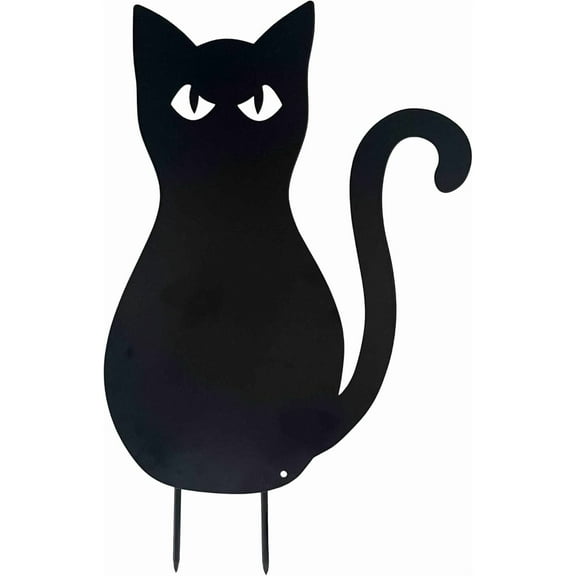 10" Spookytown Halloween Black Cat Silhouette Metal Stake Pumkin Decor