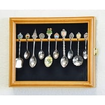 10 Spoon Display Case Cabinet Wall Mount Rack Holder w/98% UV Protection Lockable, Oak