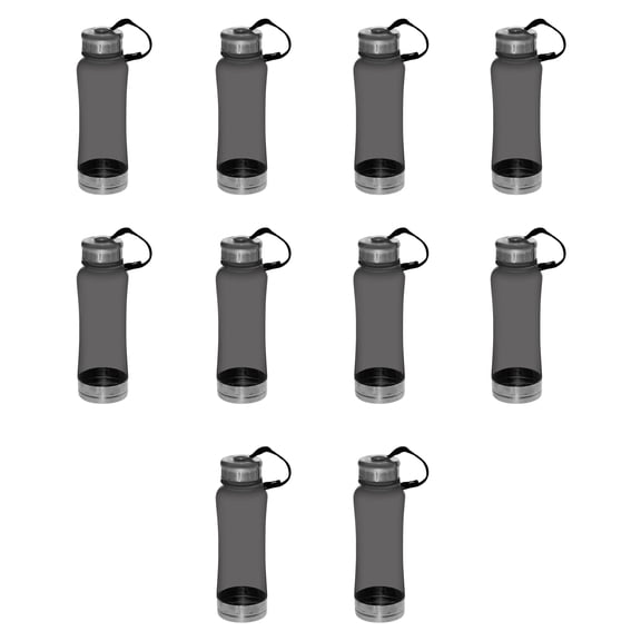 10 Sports Bottles with Twist Lid Set, 23 oz. - Metallic Base, BPA Free - Grey