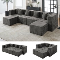 BEHOST 130" Oversized Modular Sectional Sofa for Living Room Furniture, Chenille Cloud Couch with Ottomans, Dark Gray
