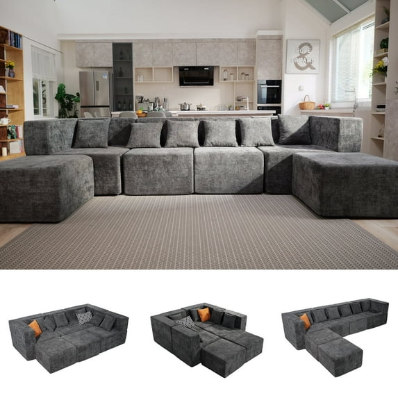 Walmart Black Friday Deals 2025 - Behost 130" Oversized Modular Sectional Sofa for Living Room Furniture, Chenille Cloud Couch with Ottomans, Dark Gray - Walmart.com