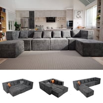 BEHOST 130" Oversized Modular Sectional Sofa for Living Room Furniture, Chenille Cloud Couch with Ottomans, Dark Gray
