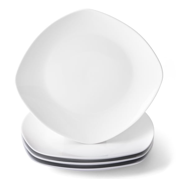 10" Square Dinner Plates Set of 4, White Ceramic Plates for Dinner, Salad, Appetizer & Dessert, Microwave, Dishwasher Safe Dinnerware for Kitchen, Perfect for Party Wedding Birthday & Christmas Dishe