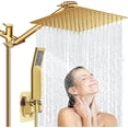 thumbnail image 1 of 10'' Square Rain Shower Heads with Handheld, High Pressure Shower Head Combo with 11'' Adjustable Extension Arm, All Metal Shower Wand with 78'' Anti-Leak Shower Hose, 3 Way Diverter Valve, Gold, 1 of 8