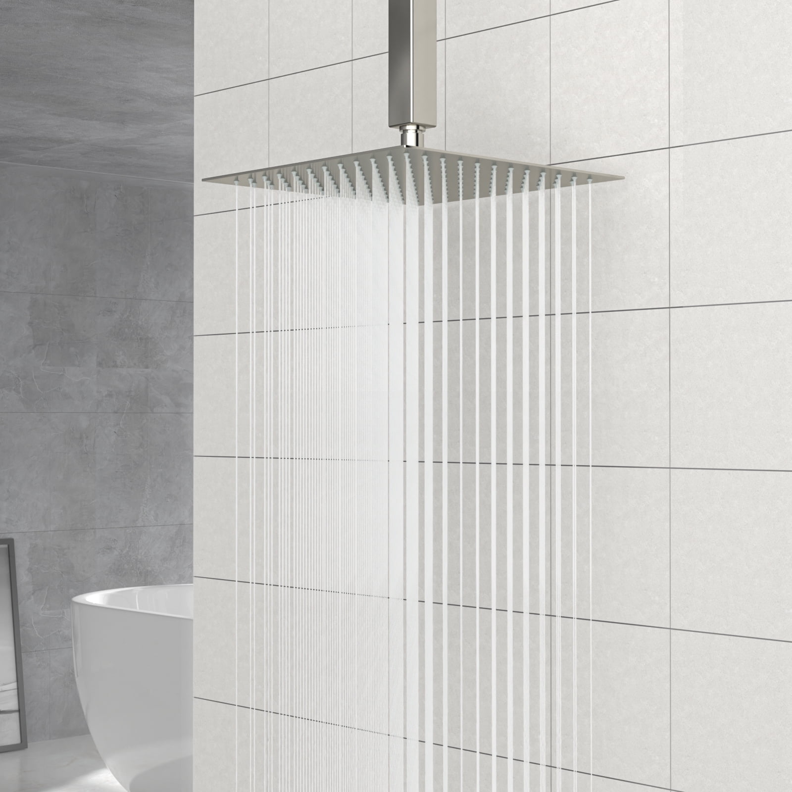 10" Square Rainfall Shower Head, Wall/Ceiling Mounted, Brushed Nickel