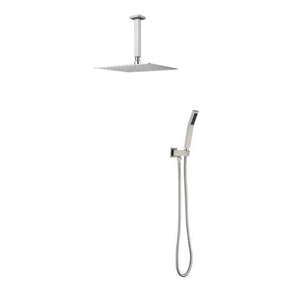 10" Square Rainfall Shower System with Handheld, Brushed Nickel, Stainless Steel, 59" Hose