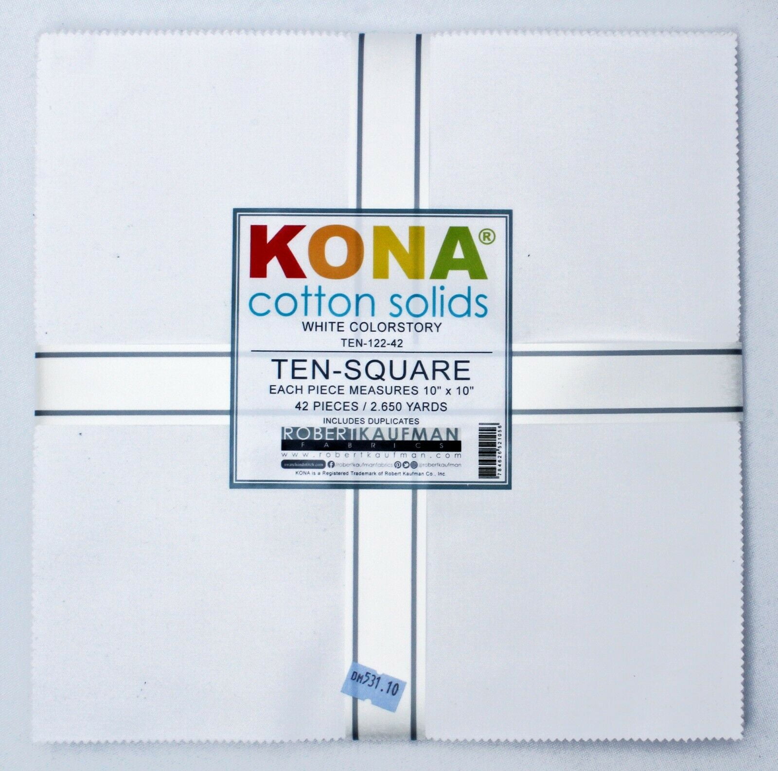 10" Squares - Kona Cotton Solids White Colorstory Robert Kaufman Ten-Square Fabric Bundle Quilter's Cotton Precuts (TEN-122-42) M531.10