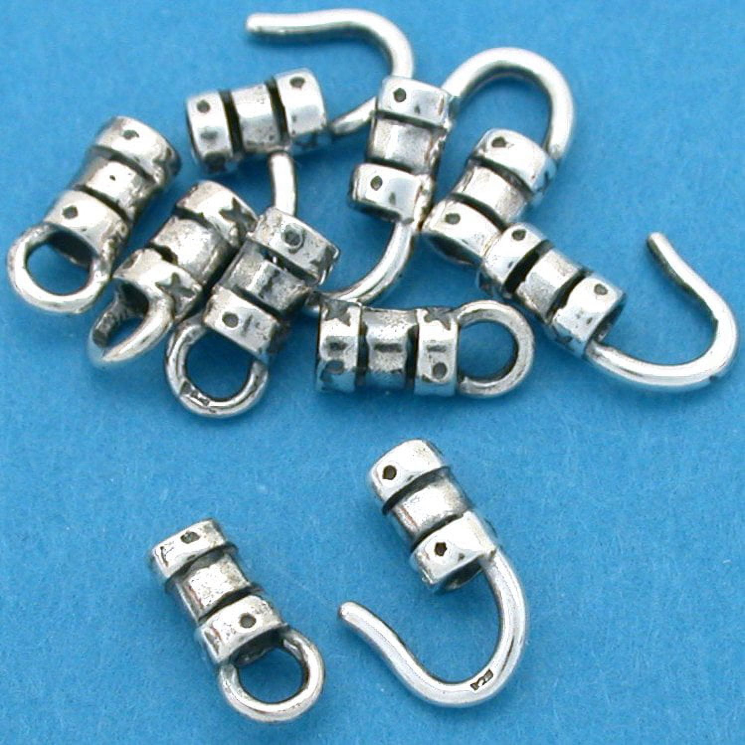 10 St. Silver Hook & Eye Fancy Crimp Beads Cord Ends