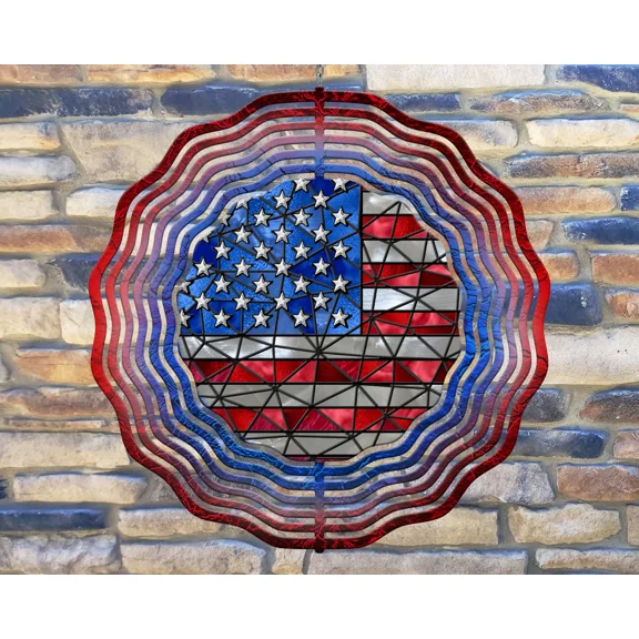 10" Stained Glass American Flag Hanging Wind Spinner Yard Decor Kinetic rws-042