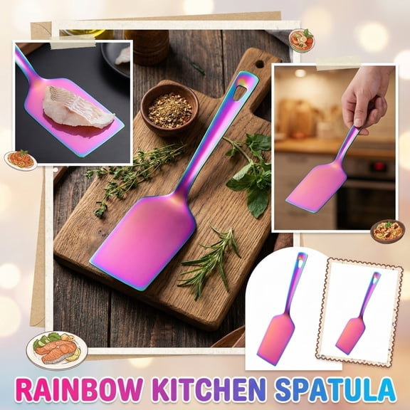 10" Stainless Steel Kitchen Spatula Square Spatula Heavy Duty Cooking Utensil for Non-Stick Pans Chef Tool for Cooking, Stirring, Flipping, and Serving in Home and Restaurant Kitchens, A