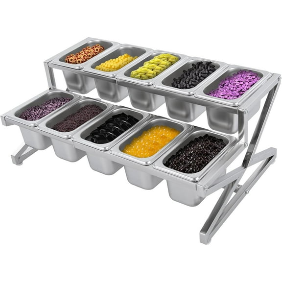 Shangmakel Shangmakel10 Stainless Steel Seasoning Containers with Lids & Ladles, Two-Layer Condiment Serving Tray