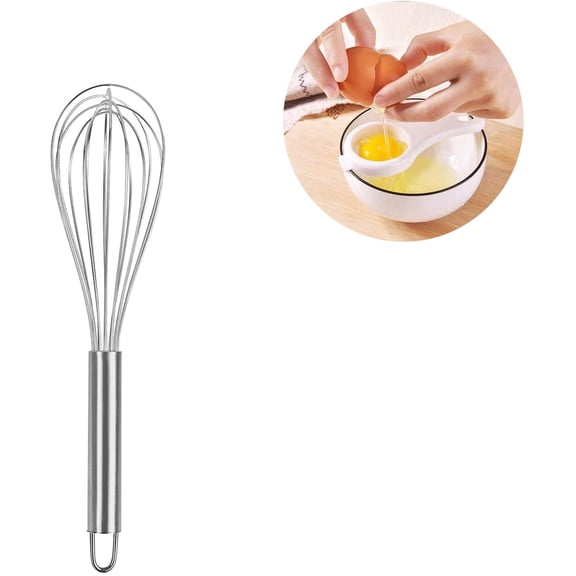 10" Stainless Steel Whisk - Multifunctional Kitchen Whisk with Egg Separator