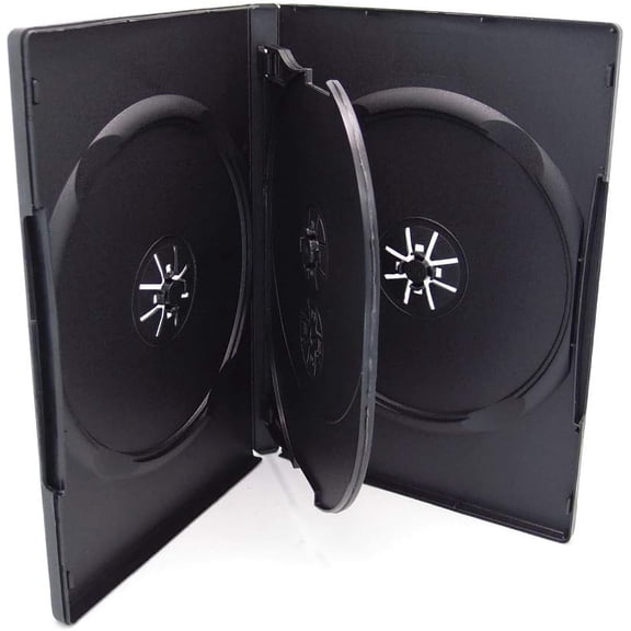 10 Standard 14mm Black Quad 4 Disc DVD Cases with Double Sided Flip Tray and Outter Clear Sleeve