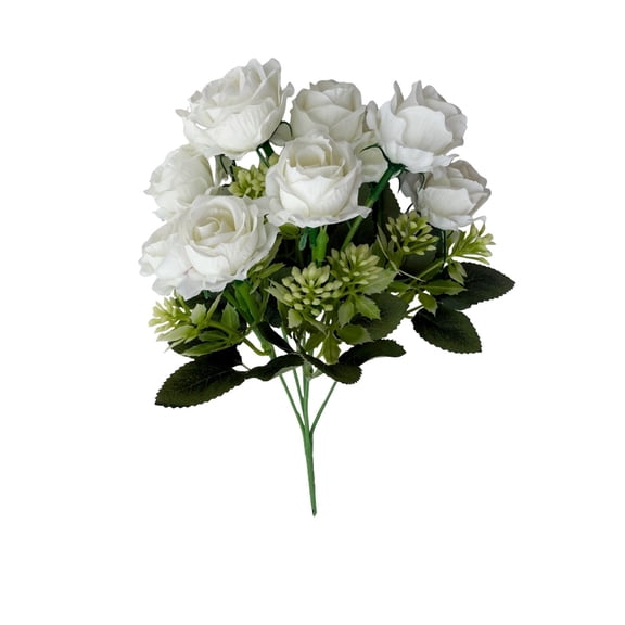 10-Stem Pearl Rose Small Bouquets, Artificial Pearl Rose Flowers for Home, Hotel, Office, Floor, and Desk Decor, Wedding Centerpieces, and Floral Arrangements