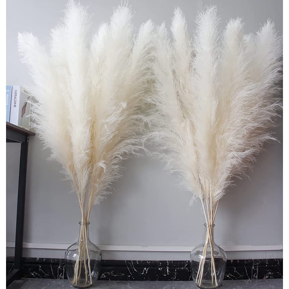 10 Stems Dried Pampas Grass, 40 Inch Cream White Pampas Grass Decor, Tall Fluffy Dried Flowers for Vase, Boho Home Decor, Wedding, Living Room, Bedroom, Farmhouse, Rustic Table Centerpiece