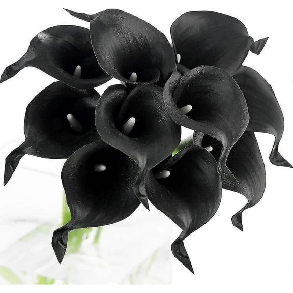 10 Stems Real Touch Calla Lily Artificial Bouquet, Perfect for Wedding, Bridal, Party, Home Office Decoration DIY (Black)