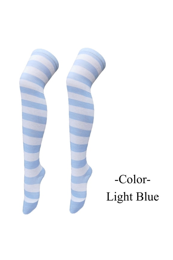 Under $ 10 Stockings Light Blue 1 Pair Christmas High Long Stockings for Womens Over Knee Socks Christmas Cosplay Party Costumes Socks Knee High Long Striped Stocking Socks