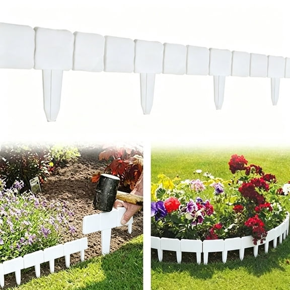 10" Stone Texture Interlocking Garden Edging Border, Plastic Landscape Edging for Flower Beds Lawn Yard,White