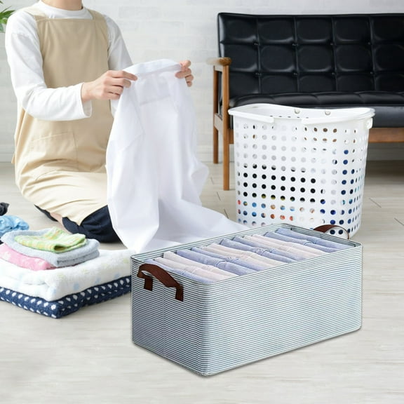 Under $10 Storage Bins, Hwkond Clothes Storage Box Household Drawer Wardrobe Clothes Storage Box Pants Classification Folding Storage Basket Organizer,Light blue