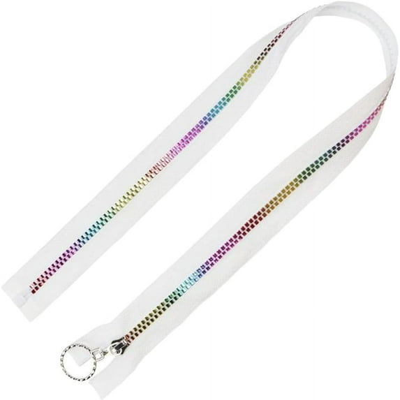 10 Strand 10Pcs #5 White Nylon Zipper Tape Metallic Colorful Teeth Resin Coil Zippers Rainbow Separating Zippers with Ring Pulls for Sewing Making Crafts Tailor Bag Clothes Luggage Purses DIY Supply