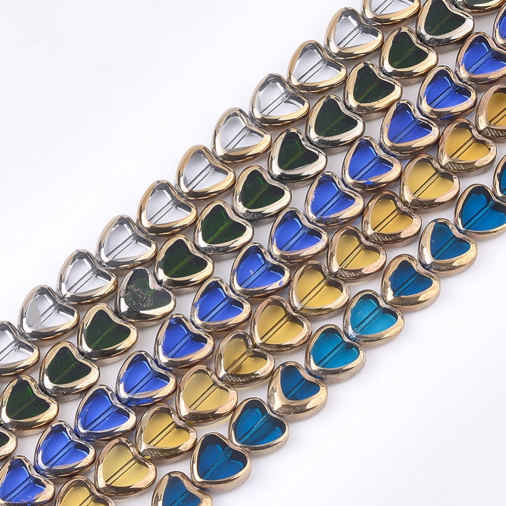 10 Strand Electroplate Glass Beads Strands Edge Plated Heart Mixed Color 10x10x4mm Hole: 1mm about 30pcs/strand 11.4 inchDIY