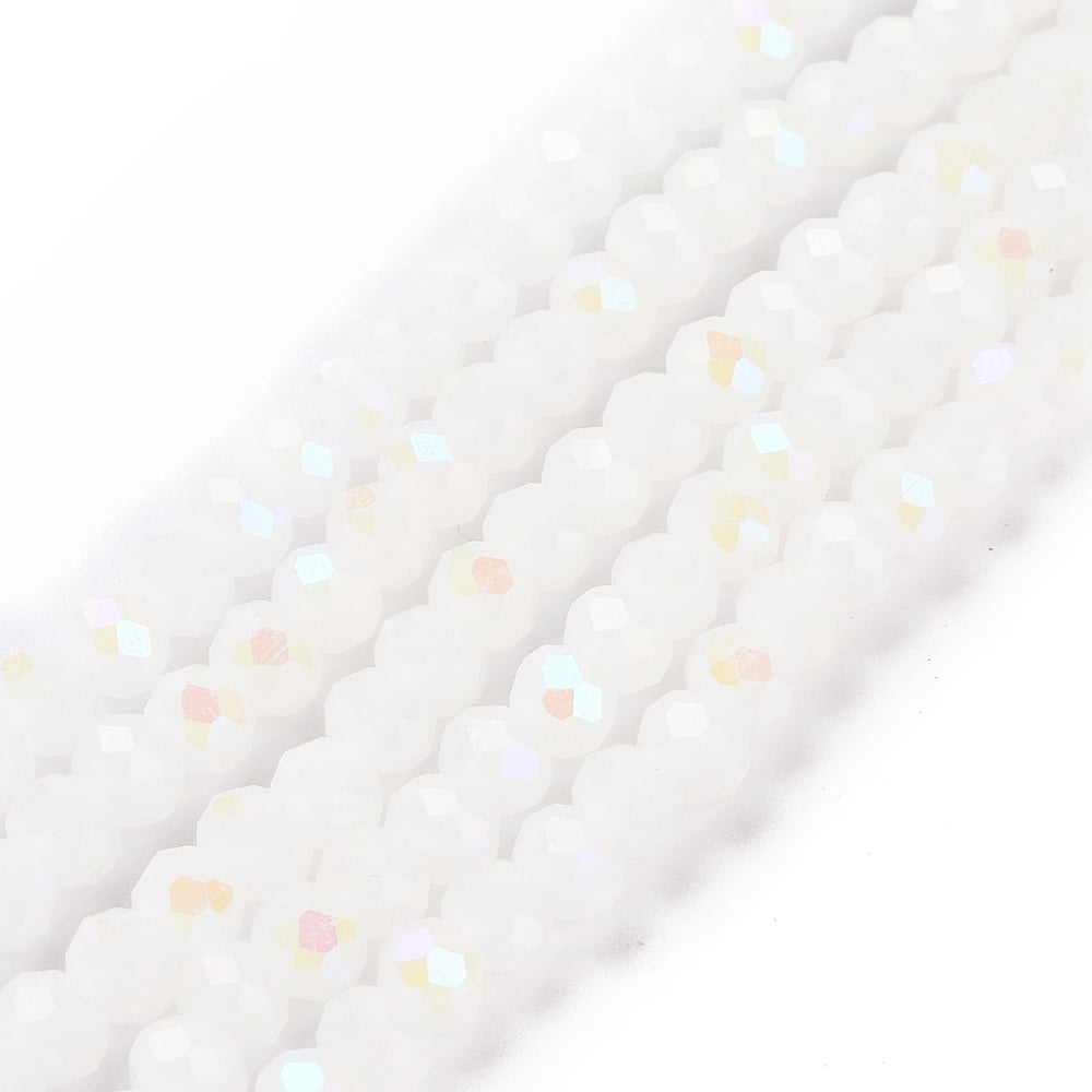 10 Strand Electroplate Glass Beads Strands Imitation Jade Beads Half Plated Rainbow Plated Faceted Rondelle White 10x8mm Hole: 1mm 63~65pcs/strand 19.2~20 inch(48~50cm)