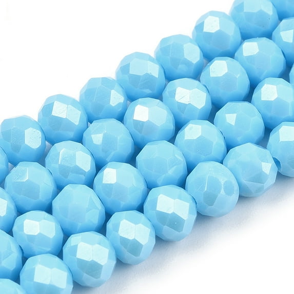 10 Strand Electroplate Glass Beads Strands Pearl Luster Plated Faceted Rondelle Deep Sky Blue 6x5mm Hole: 1mm about 83~85pcs/strand 38~39cm