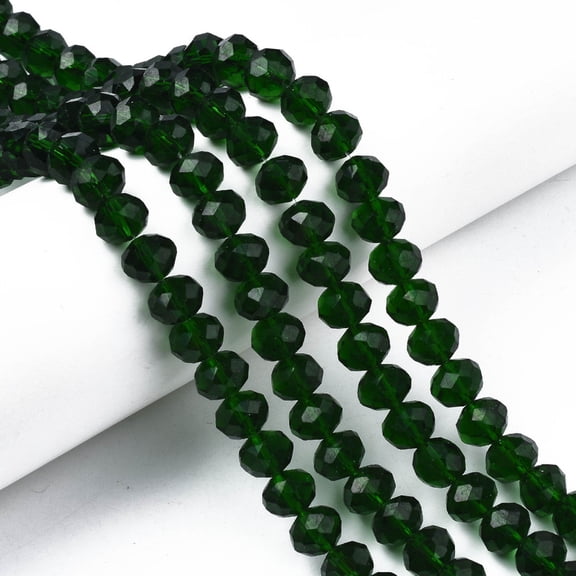 10 Strand Glass Beads Strands Faceted Rondelle Dark Green 10x8mm Hole: 1mm 63~65pcs/strand 49~50cm
