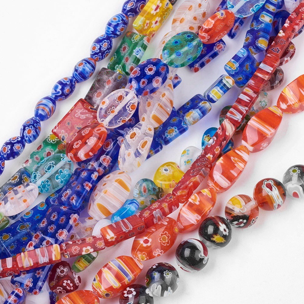 10 Strand Handmade Millefiori Glass Beads Strands Mixed Shapes Mixed Color 7.5~21x4~22x2.5~8mm Hole: 1~2mm 14.1 inch~16.5 inch(36~42cm)