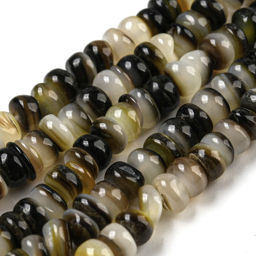 10 Strand Natural Black Lip Shell Beads Strands Rondelle 3.5~5x1~4.5mm Hole: 0.8mm 147pcs/strand 15''(38.1cm)
