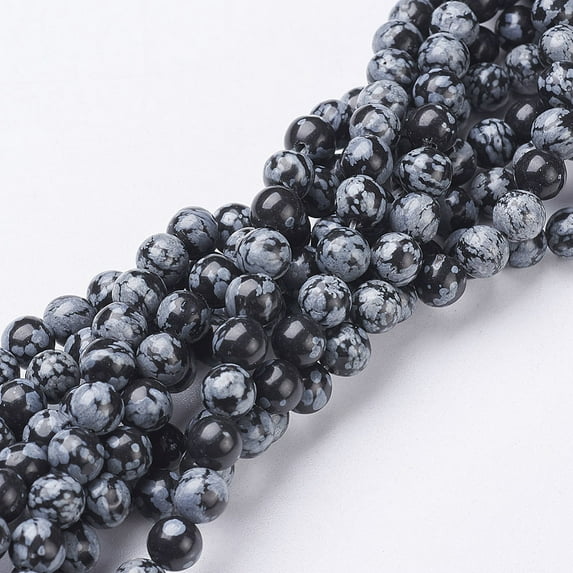 10 Strand Natural Snowflake Obsidian Beads Strands Round 6mm Hole: 1mm 15~16 inch