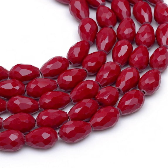 10 Strand Opaque Solid Color Glass Faceted Teardrop Beads Strands Dark Red 11x7.5~8mm Hole: 1.5mm 56~58pcs/strand 25 inch