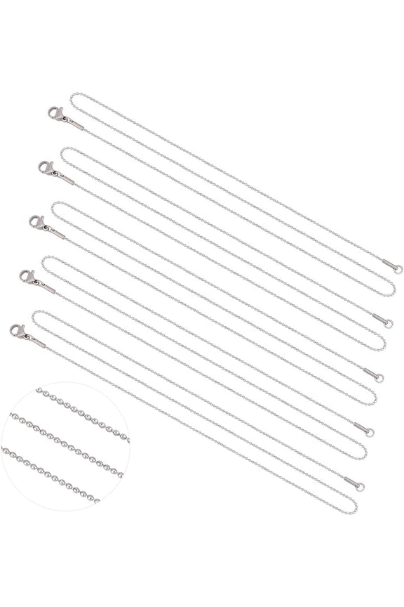 10 Strands 1mm Stainless Steel Ball Chain Necklaces with Lobster Claw Clasps Silver Tones Chain Necklaces Metal Material for Men Women Necklaces Jewelry Making 20.4"(52cm) DIY Stainless Steel Color