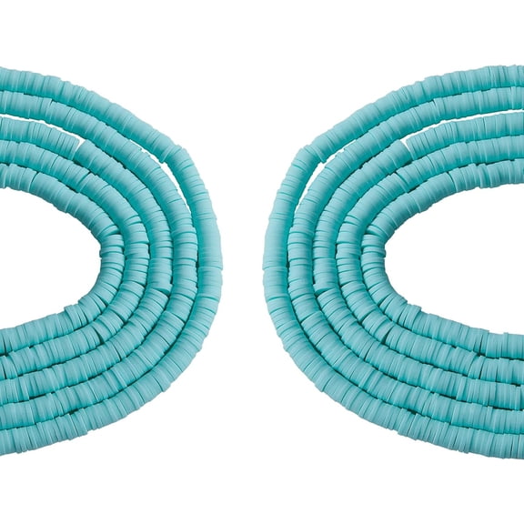 10 Strands 8mm Handmade Polymer Clay Beads Strands Flat Round Eco-Friendly Disc Heishi Beads Loose Spacer Beads for Jewelry Making Aquamarine DIY