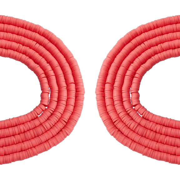 10 Strands 8mm Handmade Polymer Clay Beads Strands Flat Round Eco-Friendly Disc Heishi Beads Loose Spacer Beads for Jewelry Making Salmon DIY