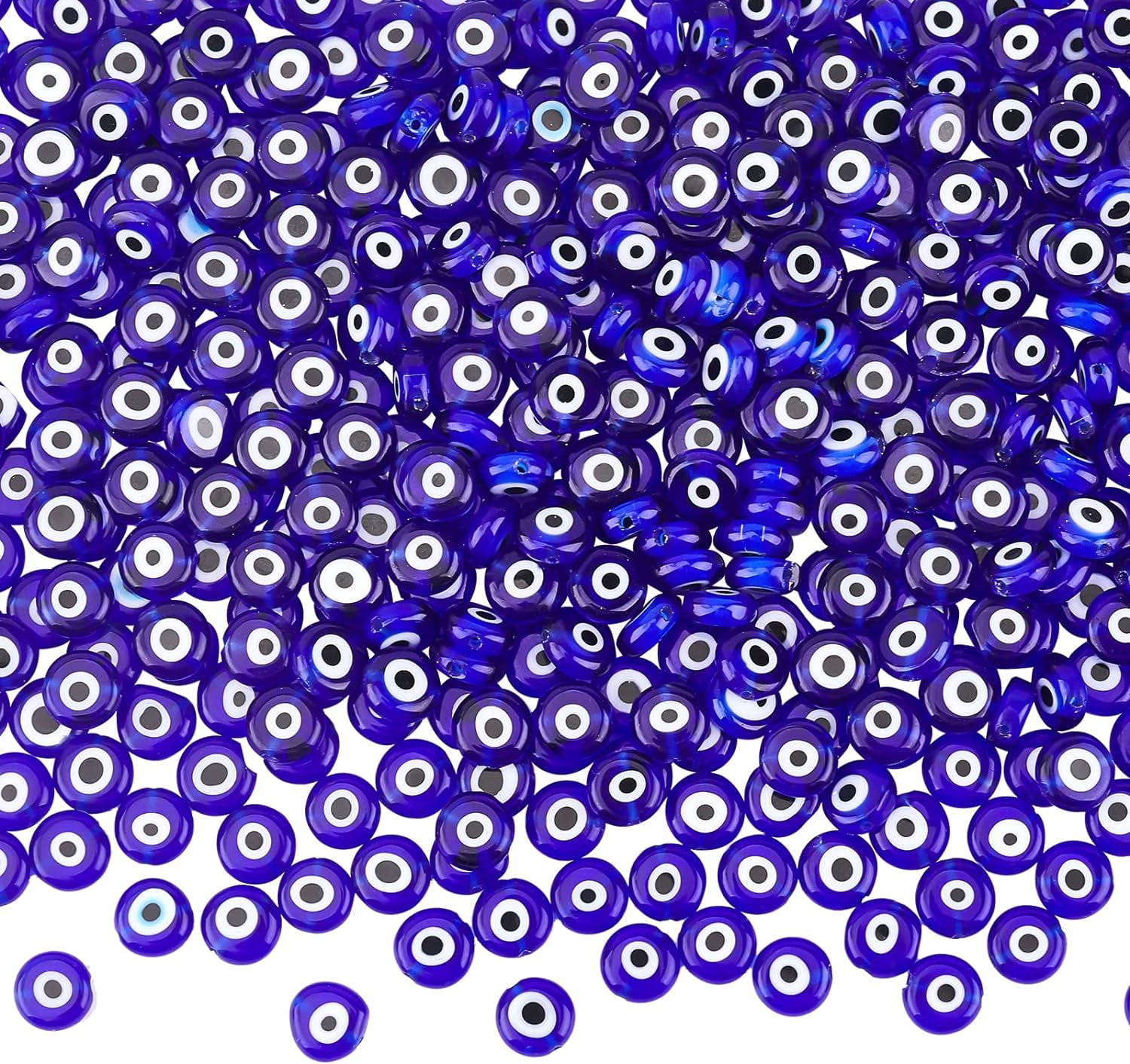 10 Strands (About 49pcs/Strand) Blue Handmade Lampwork Glass Beads Flat Round Spacer Loose Beads for Bracelet Necklace Jewelry Making 10strands
