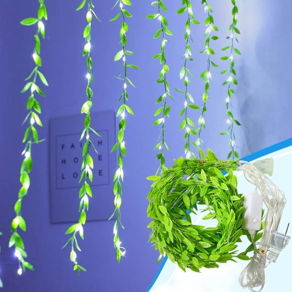 10 Strands Artificial Ivy Garland with 200 LED Curtain String Lights | 31.5" Silk Leaf Rattan Hanging Vines for Bedroom, Wedding, Party & Patio Wall Decor