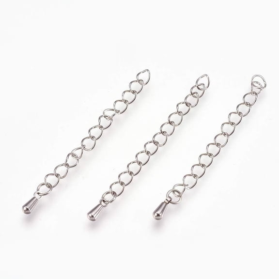 10 Strands Chain Extender 304 Stainless Steel End Chains with Teardrop Chain Tabs Curb Chain Extension Anklet Necklace Extenders for Women DIY Jewelry Making Silver